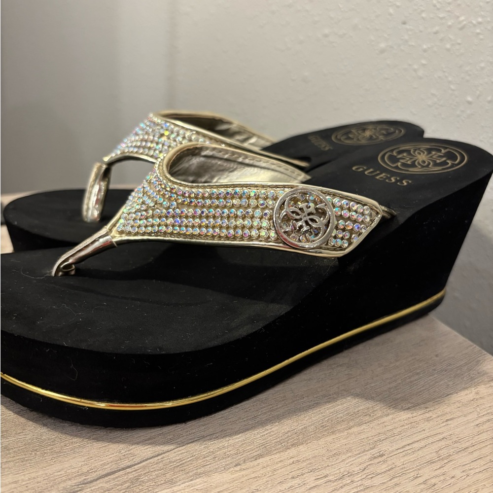 Guess Black Wedges with Gold and Silver Accents - Picture 4 of 5